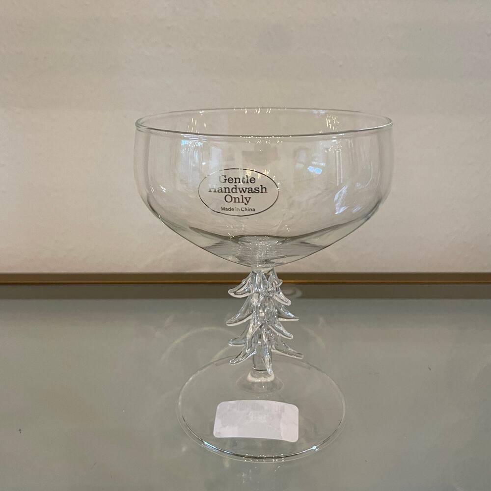 Christmas Tree Coupe Wine Glass Set of 2 Holiday Glam Barware New - Picture 7 of 10